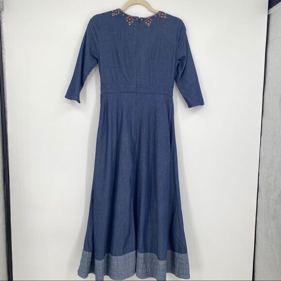 Eshakti Dress Chambray Embroidered XS Size 2 - Picture 8 of 11